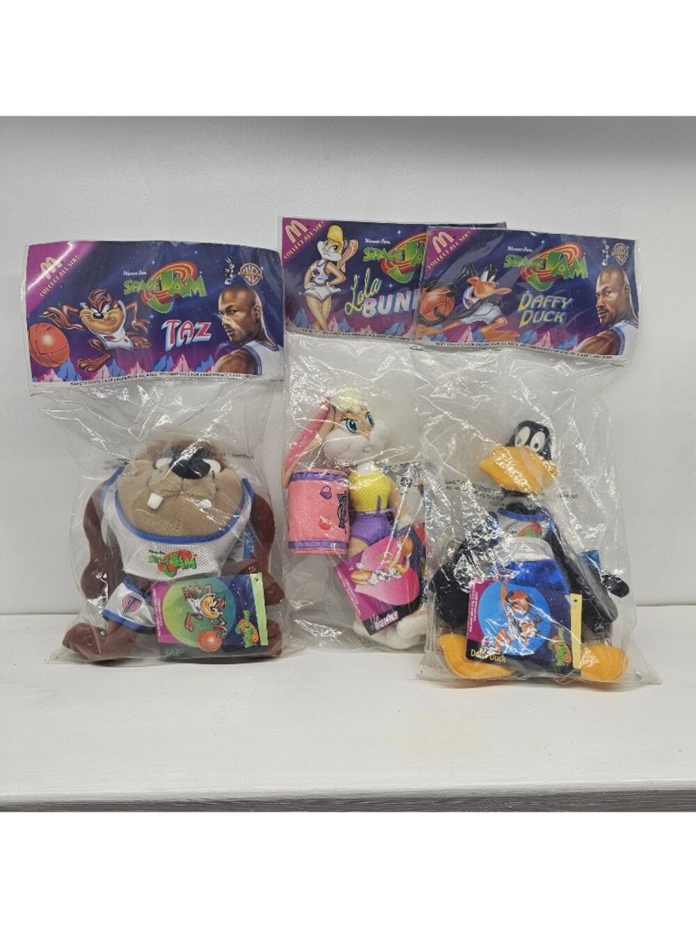 McDonald's 1996 Space Jam Plush Lot of 3 - New In Sealed Bags. Collectible Nice!